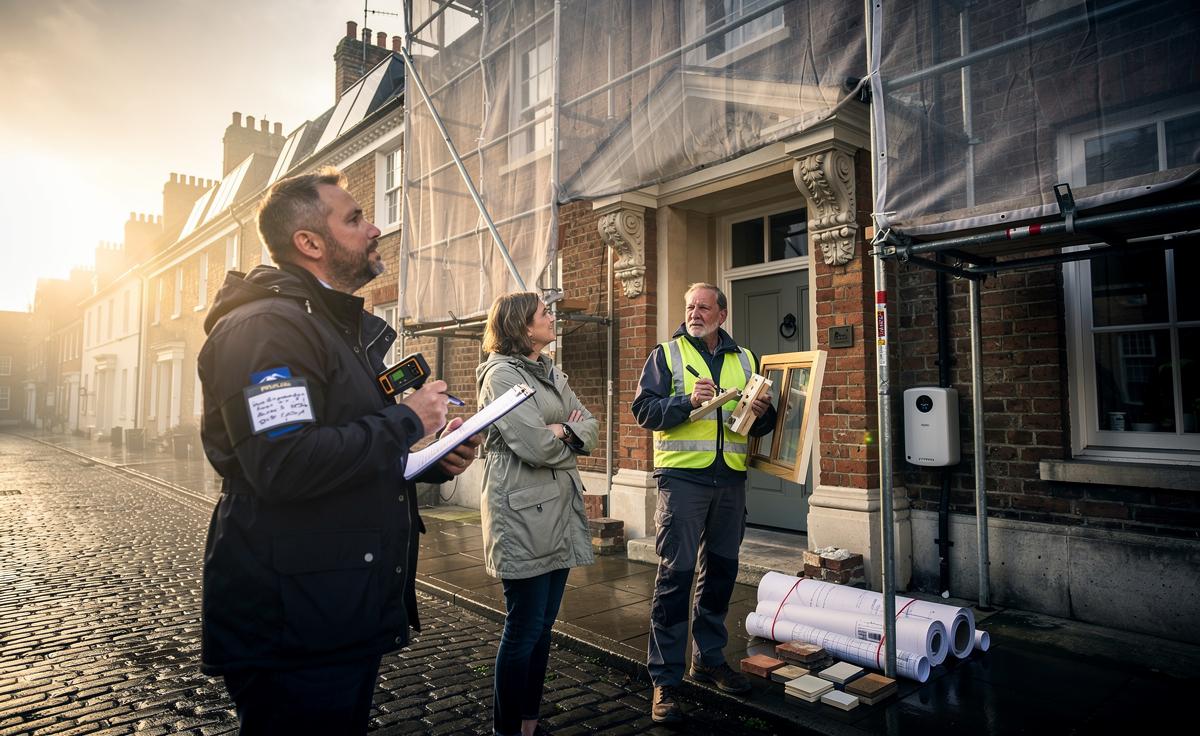 Illustration of controversial new UK rules placing historic home renovations under scrutiny, balancing heritage protection, stricter consent processes and net zero retrofits