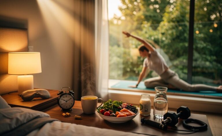 Illustration of expert-backed sleep, movement, and nutrition strategies to boost mental health