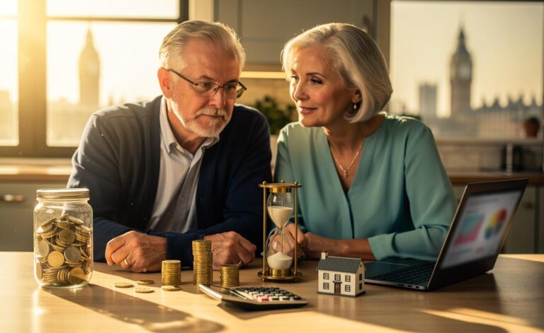 Illustration of smart UK retirement planning focused on tax wrappers, State Pension optimisation, sequence‑risk buffers, and housing choices