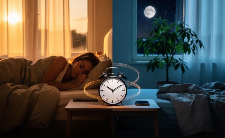 Illustration of a consistent sleep schedule with the same sleep and wake time every day