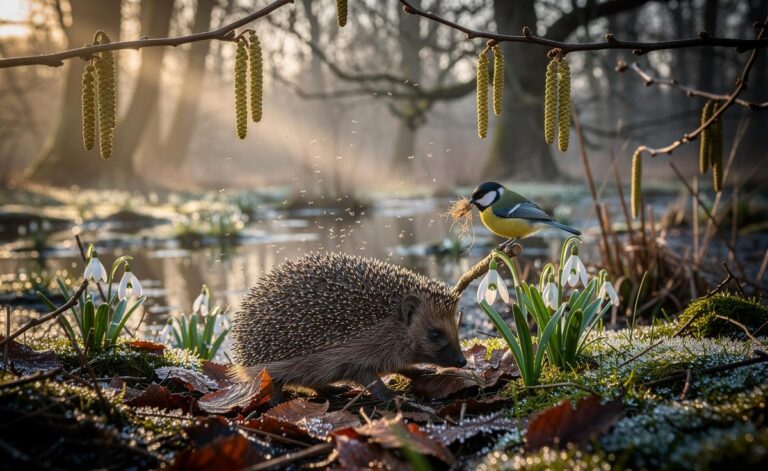 Illustration of rising winter temperatures disrupting UK wildlife habitats