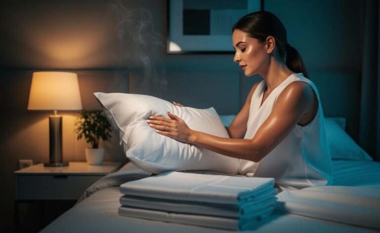 Illustration of a person changing to a clean pillowcase to improve skin health