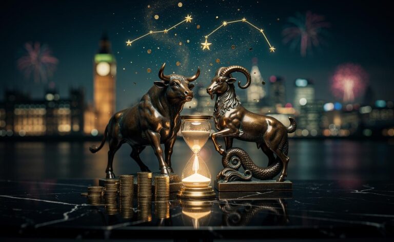 Illustration of Taurus and Capricorn attracting major financial abundance on 1 January 2026