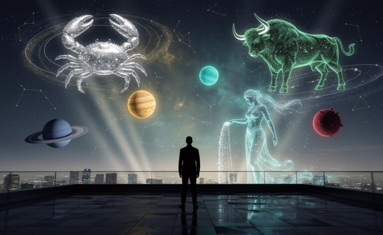 Illustration of the three zodiac signs—Cancer, Taurus, and Aquarius—poised for success from January 9, 2026, under Jupiter in Cancer, Pluto in Aquarius, Saturn in Aries, and Uranus in Taurus