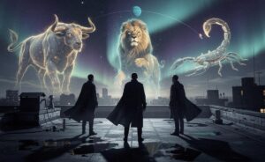 Illustration of the three zodiac signs—Taurus, Leo, and Scorpio—facing an unseen test from the universe on 24 January 2026