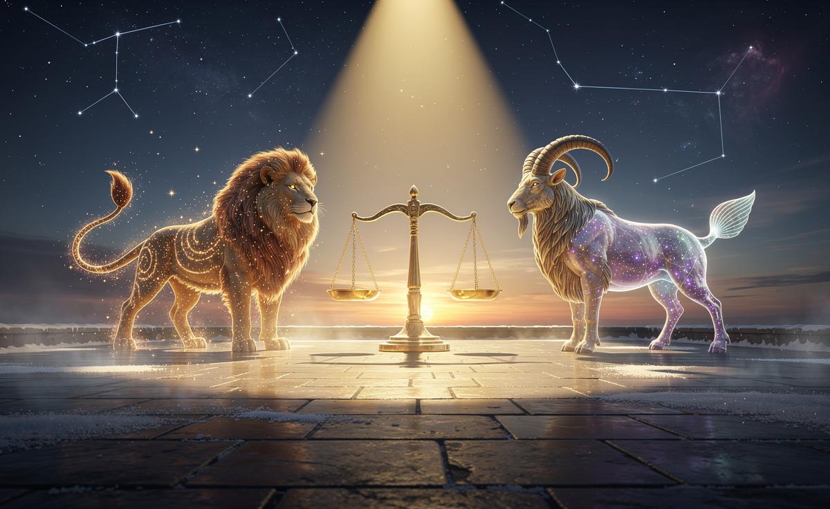Illustration of three zodiac signs—Leo, Libra, and Capricorn—ready to be seen on 3 January 2026
