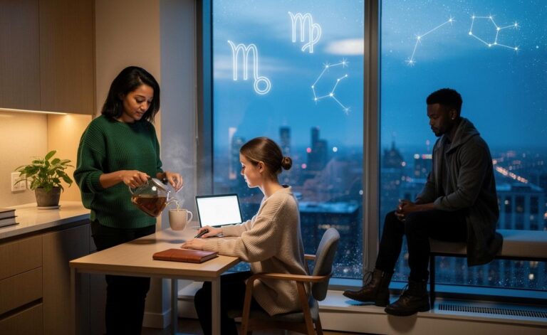 Illustration of three zodiac signs—Taurus, Virgo, and Capricorn—finding peace through emotional consistency on 4 January 2026