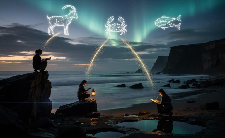 Illustration of three zodiac signs—Capricorn, Cancer and Pisces—harnessing positive energy for transformation on 10 January 2026