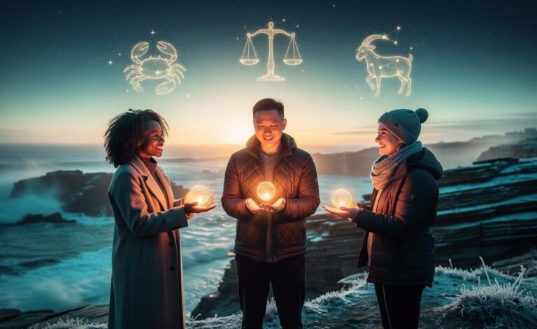 Illustration of Cancer, Libra, and Capricorn letting go of emotional pressure on January 4, 2026