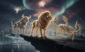 Illustration of Taurus, Leo, and Scorpio navigating intense cosmic changes on 10 January 2026