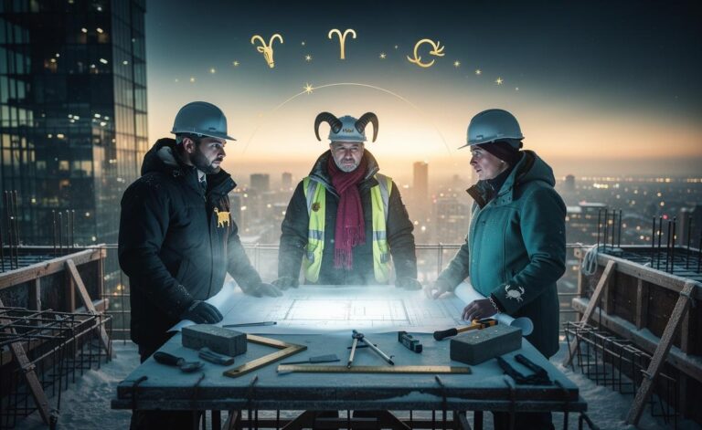 Illustration of Capricorn, Aries and Cancer laying foundations for a new chapter on 9 January 2026