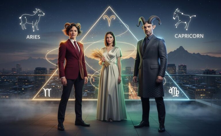 Illustration of Aries, Virgo and Capricorn stepping into a stronger version of themselves on 6 January 2026