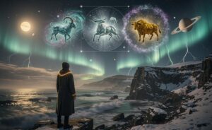 Illustration of the cosmic shift on 6 January 2026 affecting Aries, Cancer and Taurus under a Jupiter–Saturn square, with Pluto in Aquarius and Uranus in Taurus