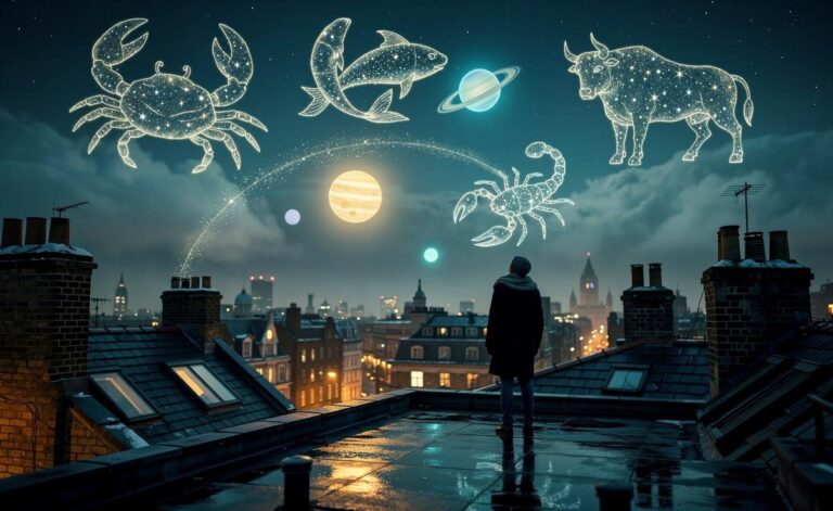 Illustration of four zodiac signs—Cancer, Pisces, Taurus and Scorpio—experiencing serendipity on 8 January 2026