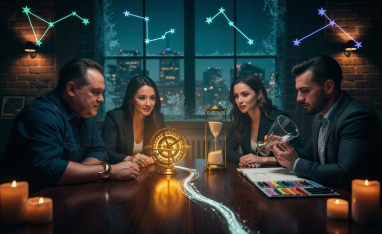 Illustration of four zodiac signs—Taurus, Virgo, Scorpio, and Aquarius—trusting the process on 4 January 2026