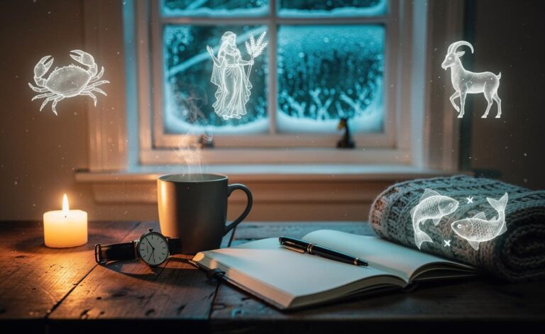 Illustration of four zodiac signs—Cancer, Virgo, Capricorn, and Pisces—receiving comforting horoscopes on 2 January 2026