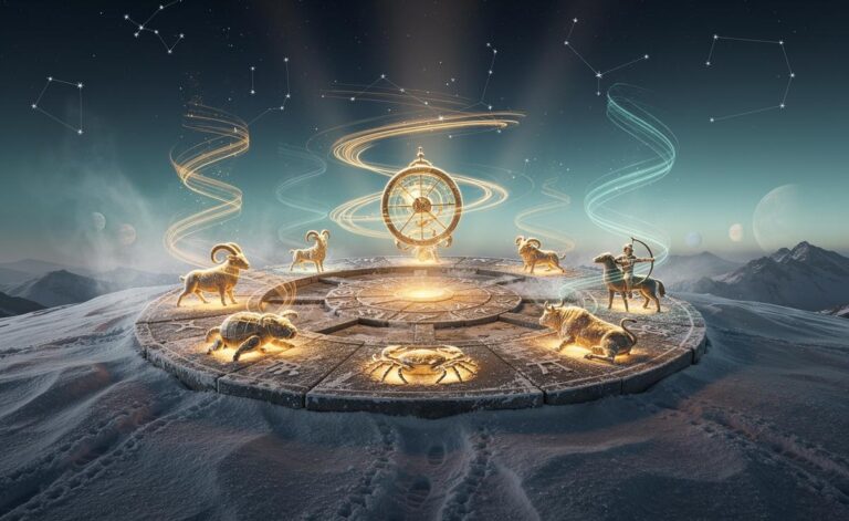 Illustration of five zodiac signs—Capricorn, Cancer, Aries, Taurus, and Sagittarius—building momentum on 3 January 2026