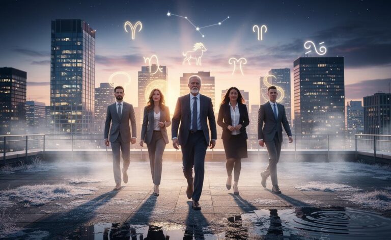 Illustration of five zodiac signs—Aries, Leo, Capricorn, Scorpio, and Aquarius—feeling motivated to lead on 3 January 2026