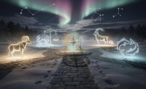 Illustration of Aries, Cancer, Libra, Capricorn, and Pisces navigating a critical turning point on 8 January 2026