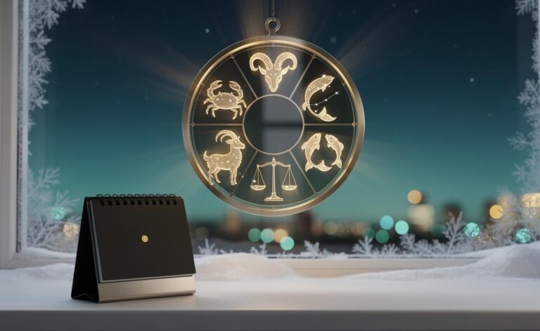 Illustration of a zodiac wheel highlighting Aries, Cancer, Libra, Capricorn, and Pisces with a calendar marking 7 January 2026