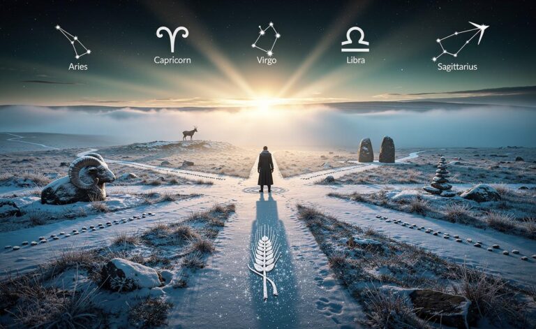 Illustration of five zodiac signs—Aries, Capricorn, Virgo, Libra, and Sagittarius—gaining clear direction on 3 January 2026