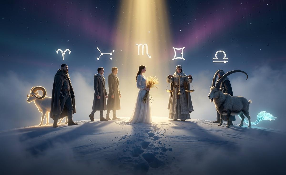 Illustration of Aries, Gemini, Virgo, Libra, and Capricorn stepping out of uncertainty into clarity on 3 January 2026
