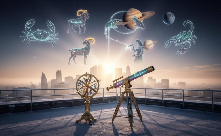 Illustration of five zodiac signs—Cancer, Aries, Aquarius, Pisces, and Scorpio—seeing their dreams unfold on 6 January 2026 under the Capricorn Sun with Saturn in Aries, Jupiter in Cancer, and Pluto in Aquarius