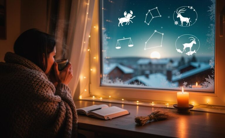 Illustration of the five zodiac signs—Cancer, Virgo, Libra, Capricorn, and Pisces—with a comforting New Year horoscope theme dated January 4, 2026