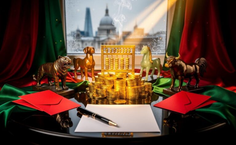 Illustration of six Chinese zodiac signs—Tiger, Dog, Horse, Snake, Ox, and Rooster—attracting prosperity on 6 January 2026