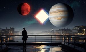 Illustration of the astrological transit Mars square Jupiter on 7 January 2026