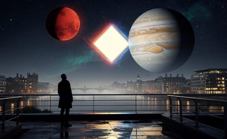 Illustration of the astrological transit Mars square Jupiter on 7 January 2026