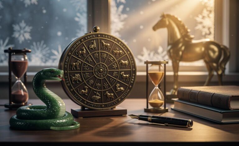 Illustration of the Chinese zodiac horoscope for 2 January 2026, showing the twelve animals around a zodiac wheel and a calendar marker, evoking steady progress in the late Wood Snake year