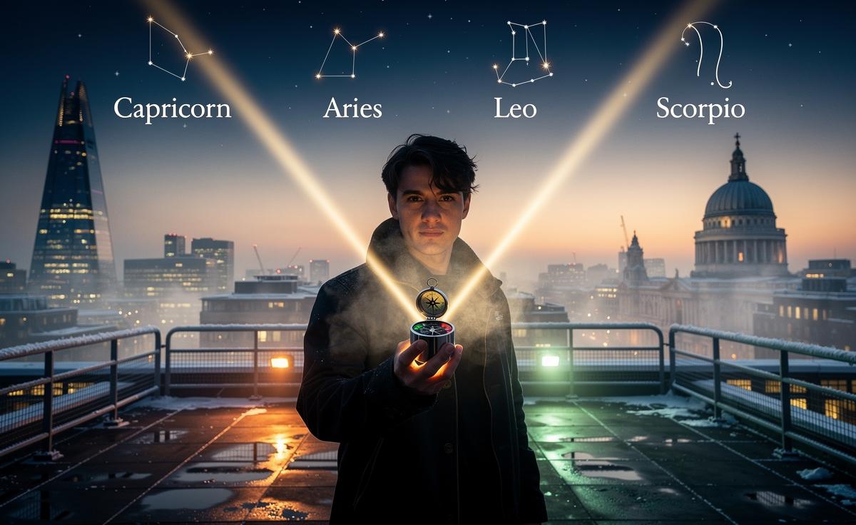 Illustration of January 3, 2026 bringing confident decision-making for Capricorn, Aries, Leo, and Scorpio