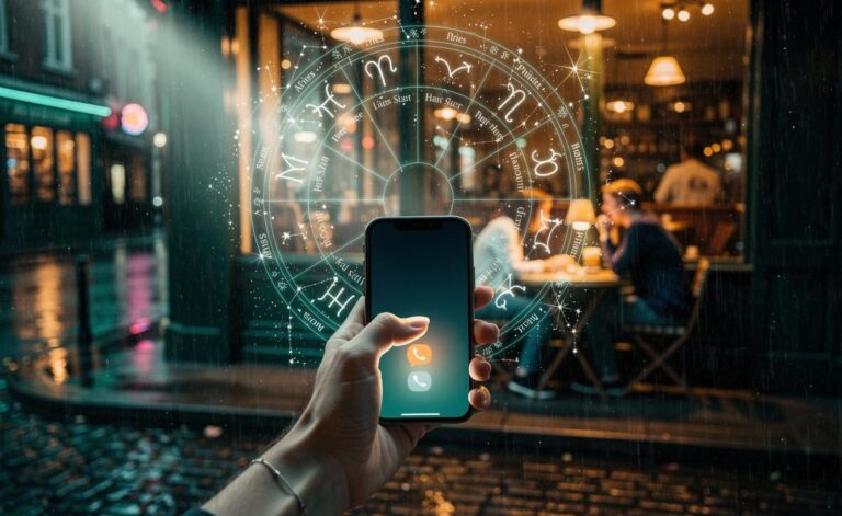 Illustration of a love horoscope for 3 January 2026 showing zodiac symbols and a person sending a confident first message