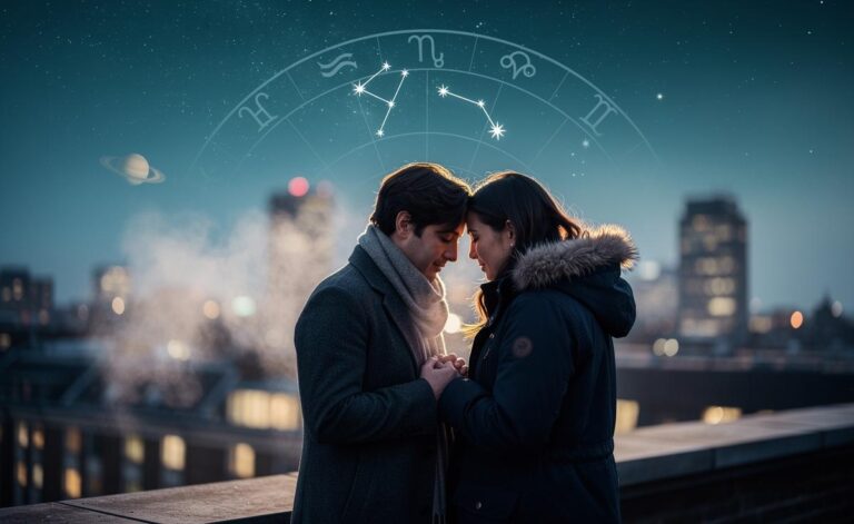 Illustration of the love horoscope for January 7, 2026, highlighting deep emotions and grounded romance under the Capricorn Sun