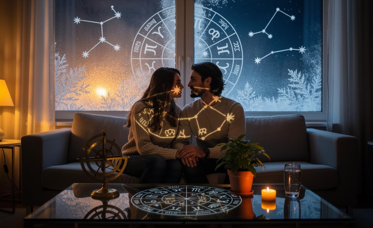 Illustration of a love horoscope for January 8, 2026, revealing hidden truths in relationships