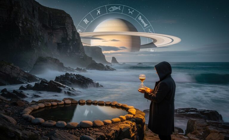 Illustration of Saturn’s influence on the zodiac signs on 11 January 2026, with Saturn in late Pisces