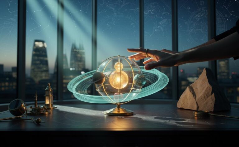 Illustration of astrologers highlighting 6 January 2026 as a transformational day, with Pluto in Aquarius, the approaching Saturn–Neptune conjunction near the Aries Point, and the Capricorn Sun focusing on governance and technology