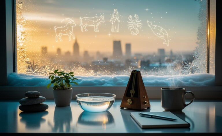 Illustration of the zodiac signs most at ease on January 2, 2026, during Capricorn season—Capricorn, Taurus, Virgo, Scorpio, and Pisces